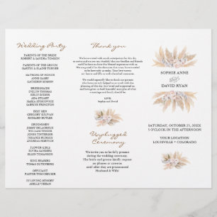 Pink Floral Pampas Grass Tri+Falten Hochzeitsprogr Flyer