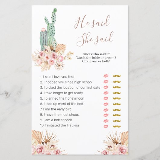 Pink Floral Pampes Grass Er sagte, sie sagte: "Spi (Vorderseite)