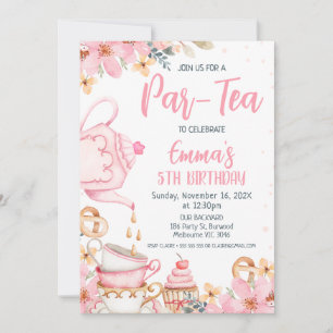 Pink Floral Par-tea Geburtstagseinladung Einladung
