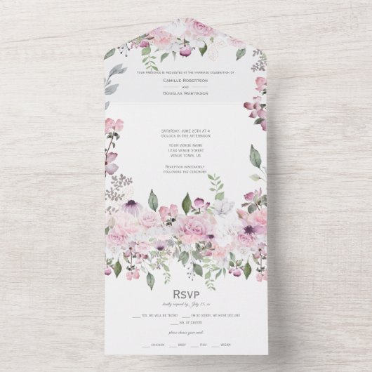 Pink Floral Paradies All In One Einladung (Innen Boden)