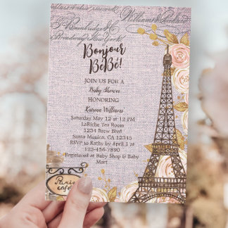 Pink Floral Paris Baby Dusche Dankeskarte