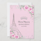 Pink Floral Paris Schmetterlinge Quinceañera Süß 1 Einladung (Rückseite)