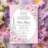 Pink Floral Paris Schmetterlinge Quinceañera Süß 1 Einladung