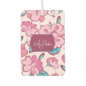 Pink Floral Pattern Custom Name Autolufterfrischer (Vorderseite)