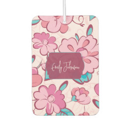 Pink Floral Pattern Custom Name Autolufterfrischer