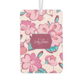Pink Floral Pattern Custom Name Autolufterfrischer (Rückseite)