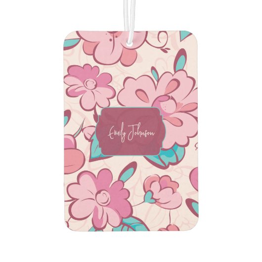 Pink Floral Pattern Custom Name Autolufterfrischer (Rückseite)