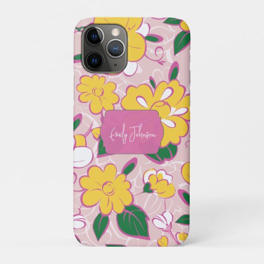 Pink Floral Pattern Custom Name Case-Mate iPhone Hülle (Rückseite)