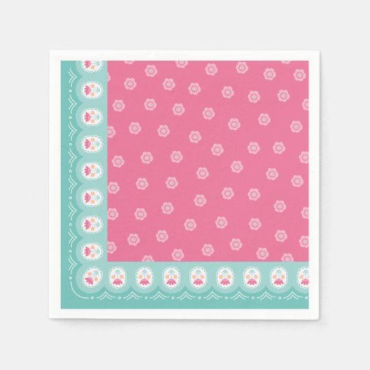 Pink Floral Pattern Girl Birthday Serviette (Vorderseite)