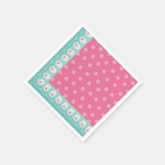 Pink Floral Pattern Girl Birthday Serviette (Ecke)
