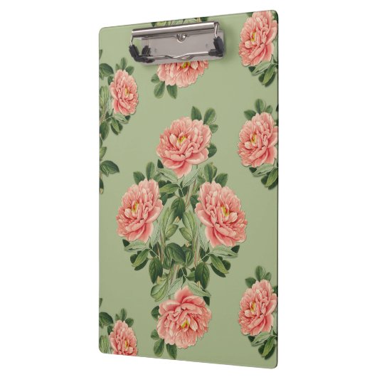 Pink Floral Pattern on Green Background | Seamless Klemmbrett (Links)