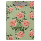 Pink Floral Pattern on Green Background | Seamless Klemmbrett (Vorderseite)