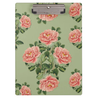 Pink Floral Pattern on Green Background | Seamless Klemmbrett