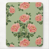 Pink Floral Pattern on Green Background | Seamless Mousepad (Vorne)