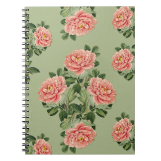 Pink Floral Pattern on Green Background | Seamless Notizblock