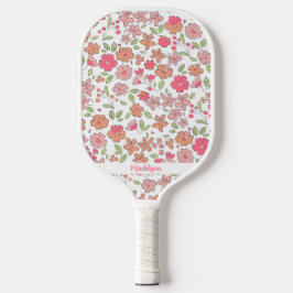 Pink Floral Pattern Personalized Name Cute Pickleball Schläger