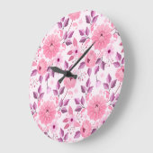 Pink Floral Pattern  with Elegant Blossoms Große Wanduhr (Winkel)