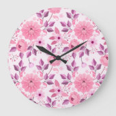 Pink Floral Pattern  with Elegant Blossoms Große Wanduhr (Vorderseite)