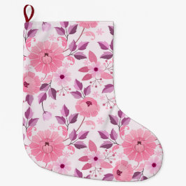 Pink Floral Pattern with Elegant Blossoms Großer Weihnachtsstrumpf