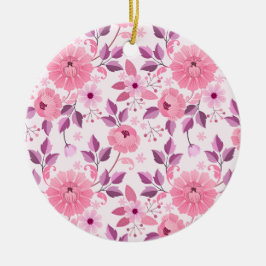 Pink Floral Pattern with Elegant Blossoms Keramik Ornament