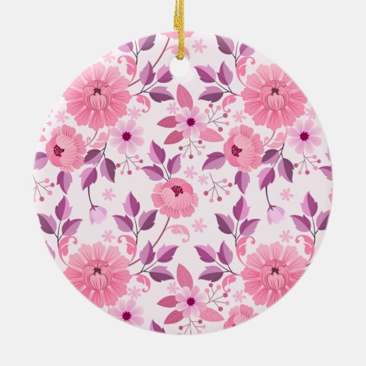 Pink Floral Pattern with Elegant Blossoms Keramik Ornament (Hinten)
