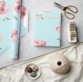 Pink Floral Pattern Wrapping Paper – Soft Blue  Geschenkpapier