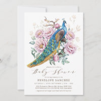 Pink Floral Peacock Chinoiserie Girl Babydusche
