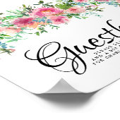 Pink Floral Peoney Christening Gästebuchunterschri Poster (Ecke)