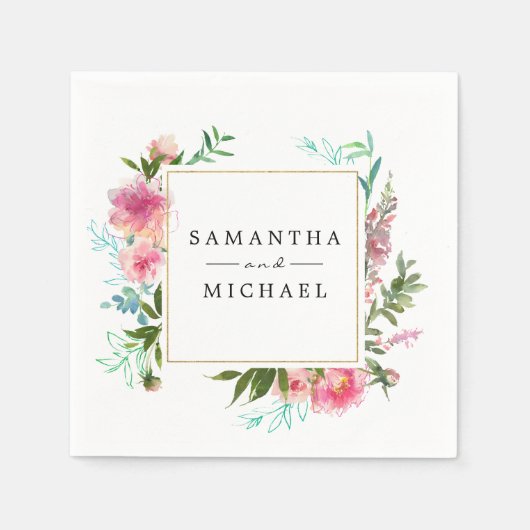 Pink Floral Peony Personalisiert DIY Wedding Serviette (Vorderseite)