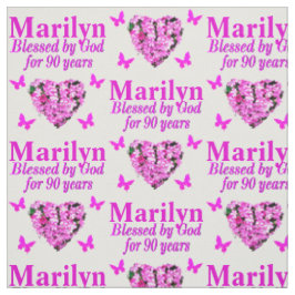 PINK FLORAL PERSONALISIERT 90. GEBURTSTAG FABRIC STOFF