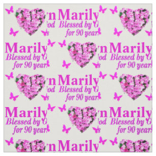 PINK FLORAL PERSONALISIERT 90. GEBURTSTAG FABRIC STOFF