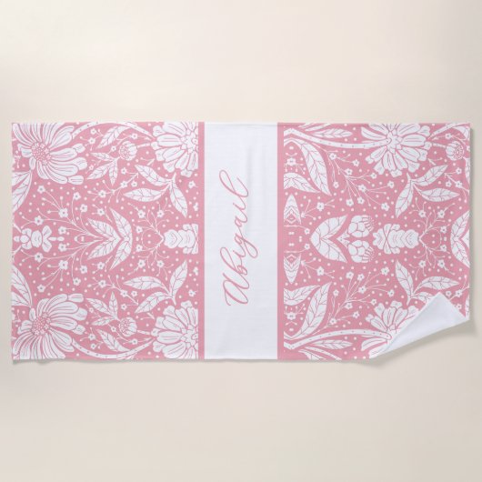 Pink Floral Personalisiert William Morris Style Strandtuch (Vorderseite)