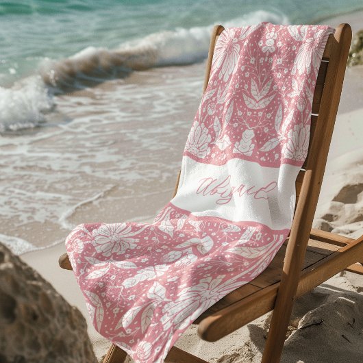Pink Floral Personalisiert William Morris Style Strandtuch