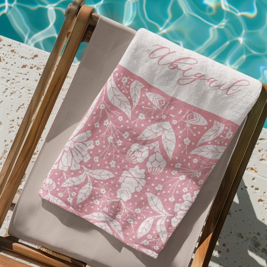 Pink Floral Personalisiert William Morris Style Strandtuch