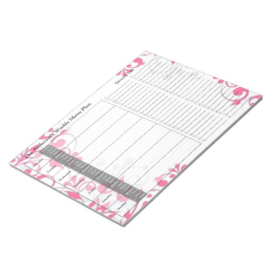 Pink Floral Personalisiertes Menü Plan Notepad Notizblock (angewinkelt)