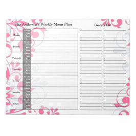 Pink Floral Personalisiertes Menü Plan Notepad Notizblock
