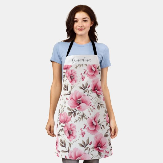 Pink Floral Personalized Grandma Schürze (Getragen)