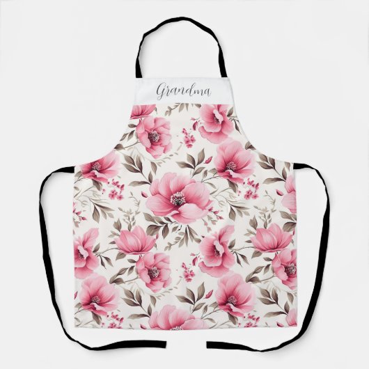 Pink Floral Personalized Grandma Schürze (Vorderseite)