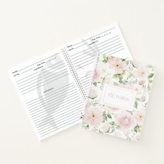 Pink Floral Personalized Vintage Spiral Notebook Notizblock (Innenseite)