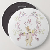 Pink Floral Peter die Rabbit Monogram Babydusche Button (Vorne & Hinten)