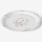 Pink Floral Peter die Rabbit Monogram Babydusche Pappteller (Schrägansicht)