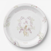 Pink Floral Peter die Rabbit Monogram Babydusche Pappteller (Vorderseite)