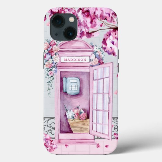 Pink Floral Phone Booth Personalisiert Case-Mate iPhone Hülle (Rückseite)