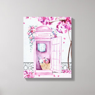 Pink Floral Phone Booth Personalisiert Leinwanddruck