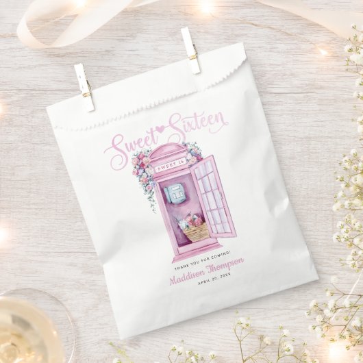 Pink Floral Phone Booth | Süß 16 Geschenktütchen (Ausgeschnitten)