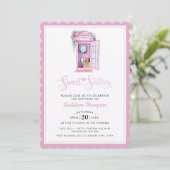 Pink Floral Phone Booth | Sweet 16 Einladung (Stehend Vorderseite)