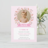 Pink Floral Photo Birthday Invitation for Girl Einladung (Stehend Vorderseite)