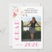 Pink Floral Photo Graduation Announcement Ankündigung (Vorderseite)
