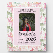 Pink Floral Photo Graduation Party Welcome  Fotoplatte (Vorderseite)