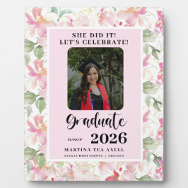 Pink Floral Photo Graduation Party Welcome  Fotoplatte